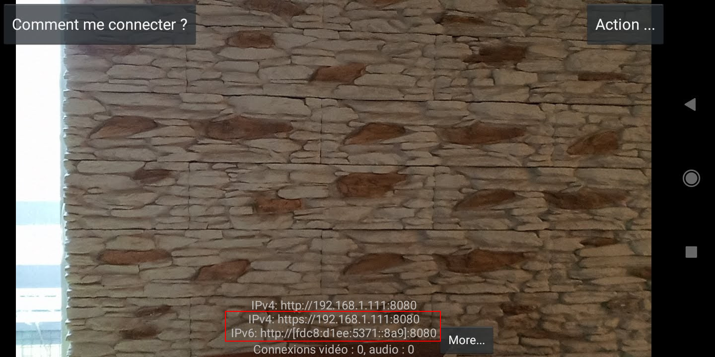 IP Webcam en fonctionnement